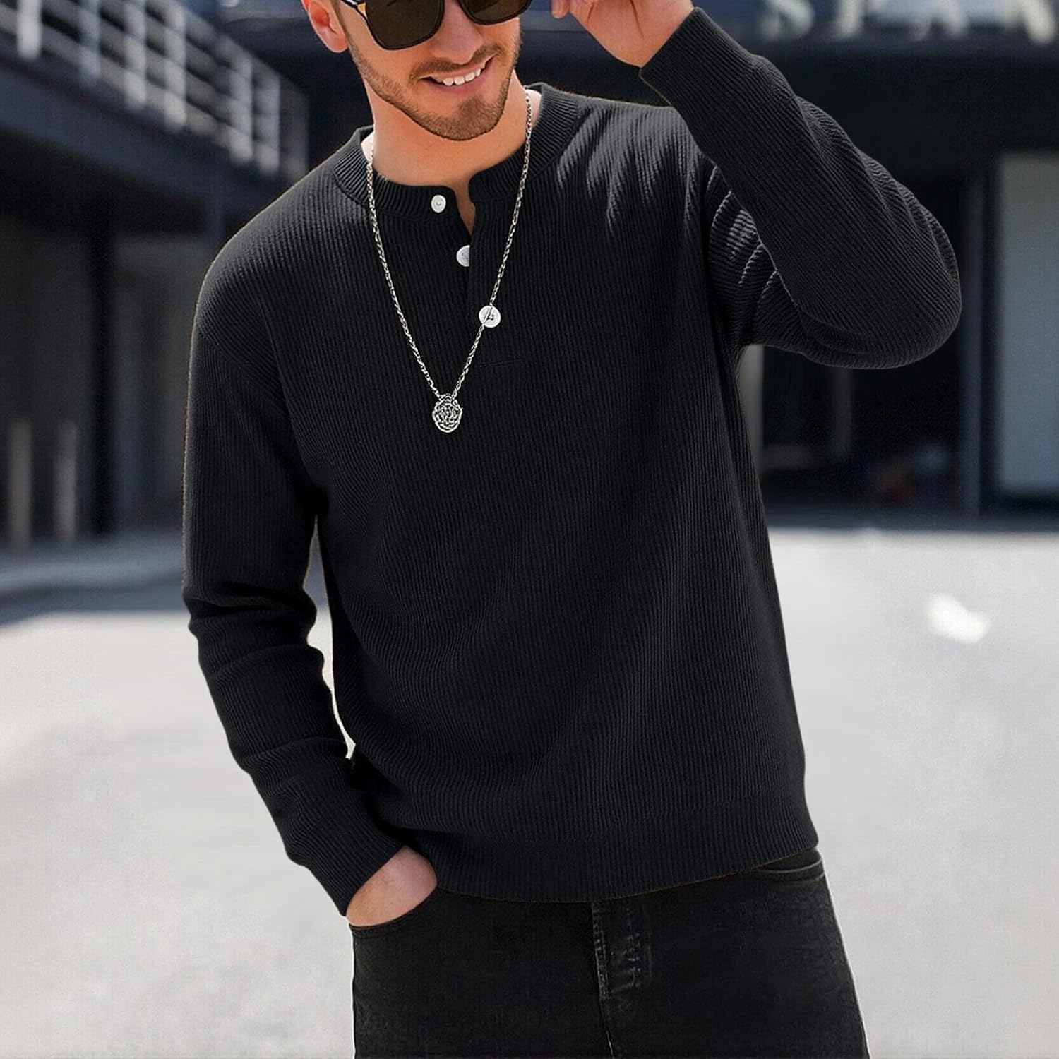 Corduroy Henley Shirt for Men Long Sleeve Crew Neck Button Front Soft Blouse Casual Lounge Fall Winter Pullover Top