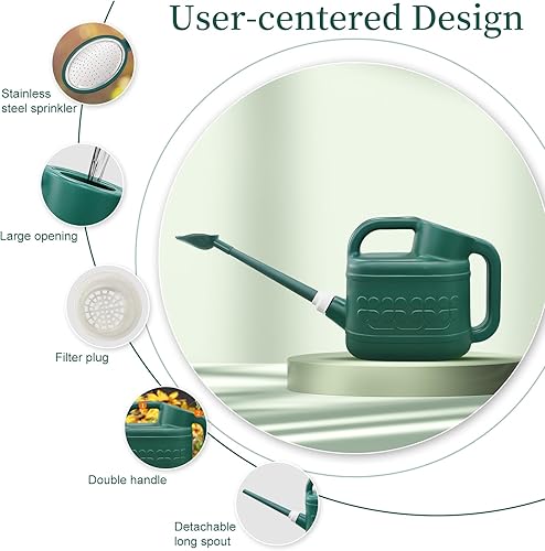 Miniatura 5 de Qilebi Regadera de 2 galones para plantas al aire libre regaderas de plantas con boquilla larga extraíble y cabezal de aspersor de acero inoxidable