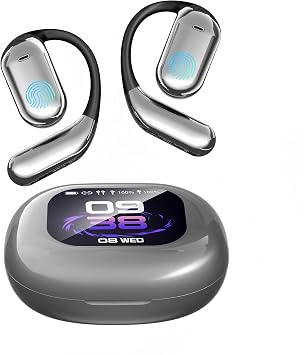 AI Translation Earbuds Real Time 144 Language LCD Screen ANC Open Ear Grey