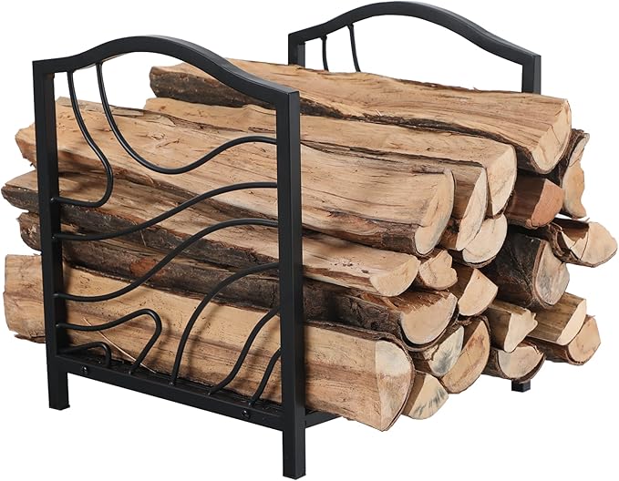 GREEN PARTY 17 Inch Small Firewood Rack Indoor/Outdoor Metal Firewood Holder, Decorative Fire Log Holder for Fireplace,Fire Pit,Heavy Duty Wood Rack,Wood Stove Accessories, 17" L X 13.3" W X 16" H
