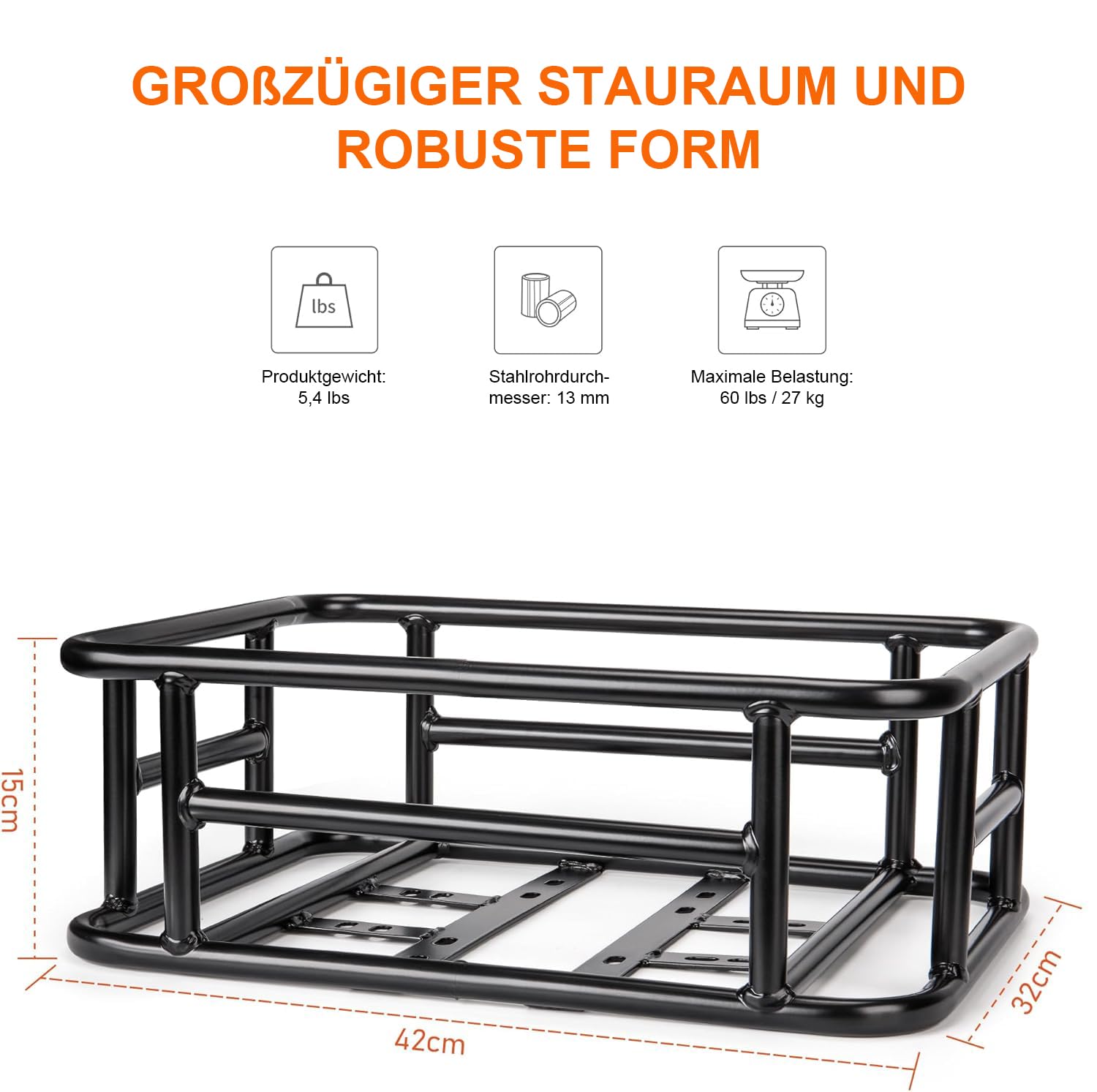 CXWXC Fahrradkorb Hinten mit Cargo Netz und Liner,Tragkraft bis zu 30 kg,Fahrradkorb für Fahrrad, E-Bike, Elektrofahrrad