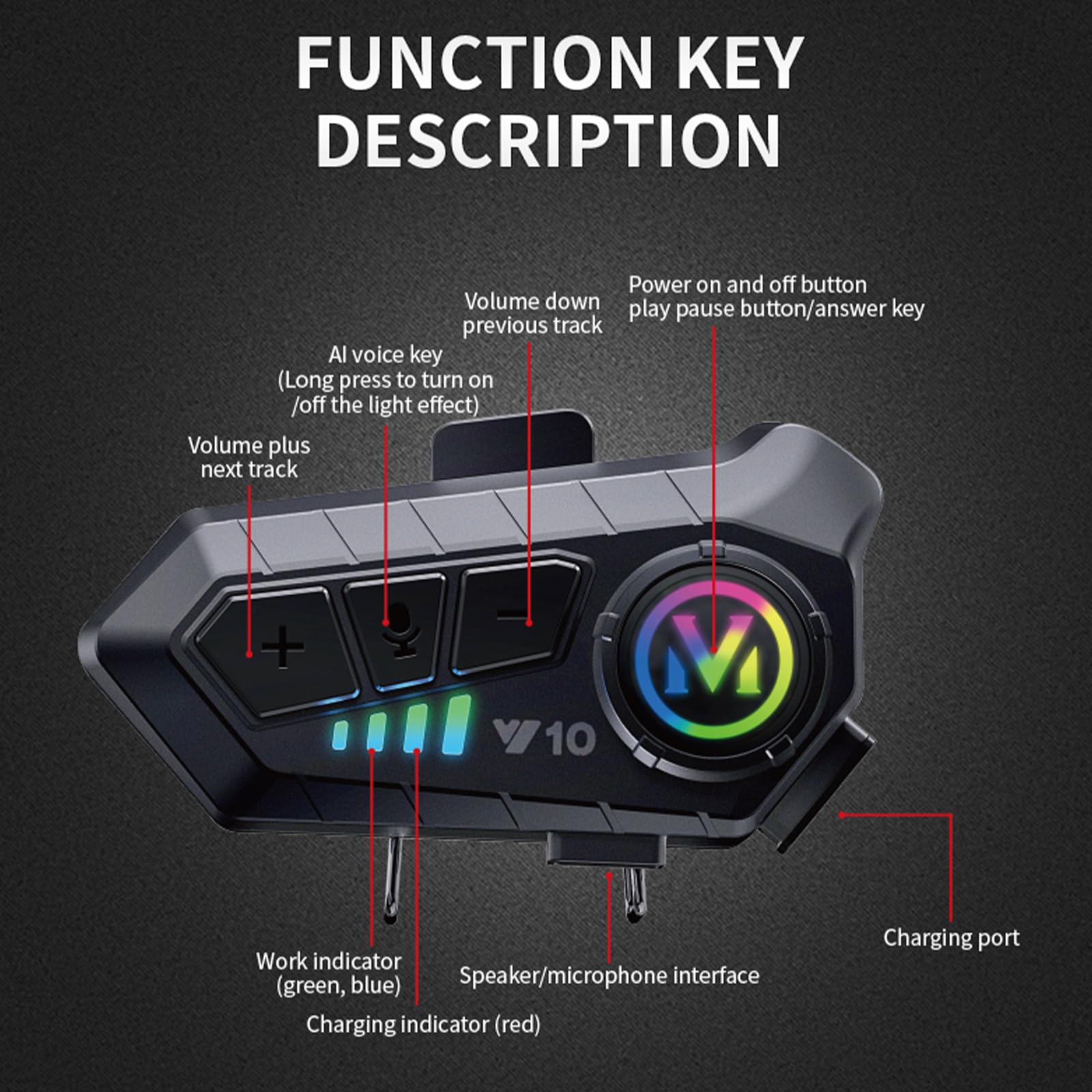Docooler Y10 Motorcycle BT5.3 Intercom Headset Noise Cancellation Compatible with a Variety of Helmets, Black, Hard Mic - Image 3
