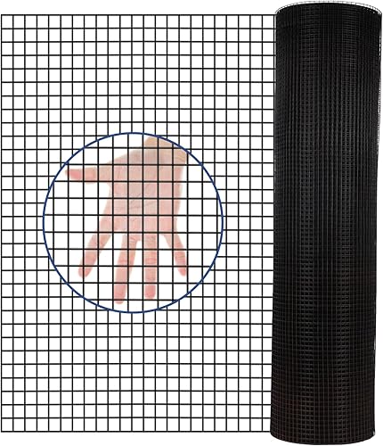 Malla de alambre recubierta de PVC de 48 x 100 pies y 14 pulgadas, malla de vinilo negro, cerca de alambre de pollo, calibre 23 para gallinero,