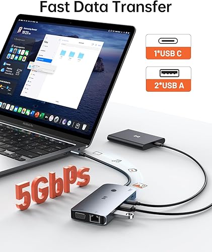 Miniatura 6 de Estación de acoplamiento USB C Adaptador de monitor HDMI dual, Selore USB C Hub 3 monitores con doble HDMI, Displayport, VGA, carga PD de 100 W,