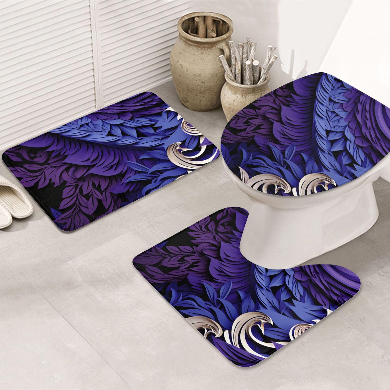 Tapis de bain microfibre douce ensemble 3 pièces violet abstrait pour WC