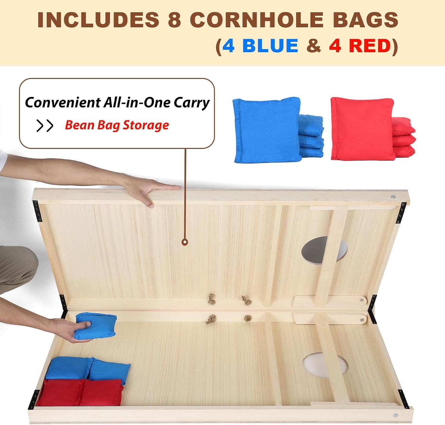 Sportdo 4x2 ft Solid Wood Cornhole Set with 8 Bean Bags, Regulation Size Cornhole Board Set for Adults, Cornhole Game Set for Tailgate Backyard Toss Games Indoor&Outdoor Activities