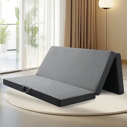Miniatura 9 de Colchón triple plegable tamaño individual – Mango triple de espuma viscoelástica y parte inferior antideslizante, sofá cama plegable portátil para
