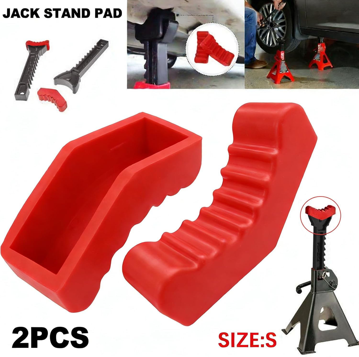 3Ton Car Jack Stand Rubber Pad Red Trolley Support Block Lifting Lift Frame Rail Pinch Protector Guard Anti-Slip Floor Cushion