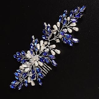 Peine de pelo vintage para novia con cristales azules, accesorio para el cabello de novia, accesorio para el cabello con cuentas, color azul