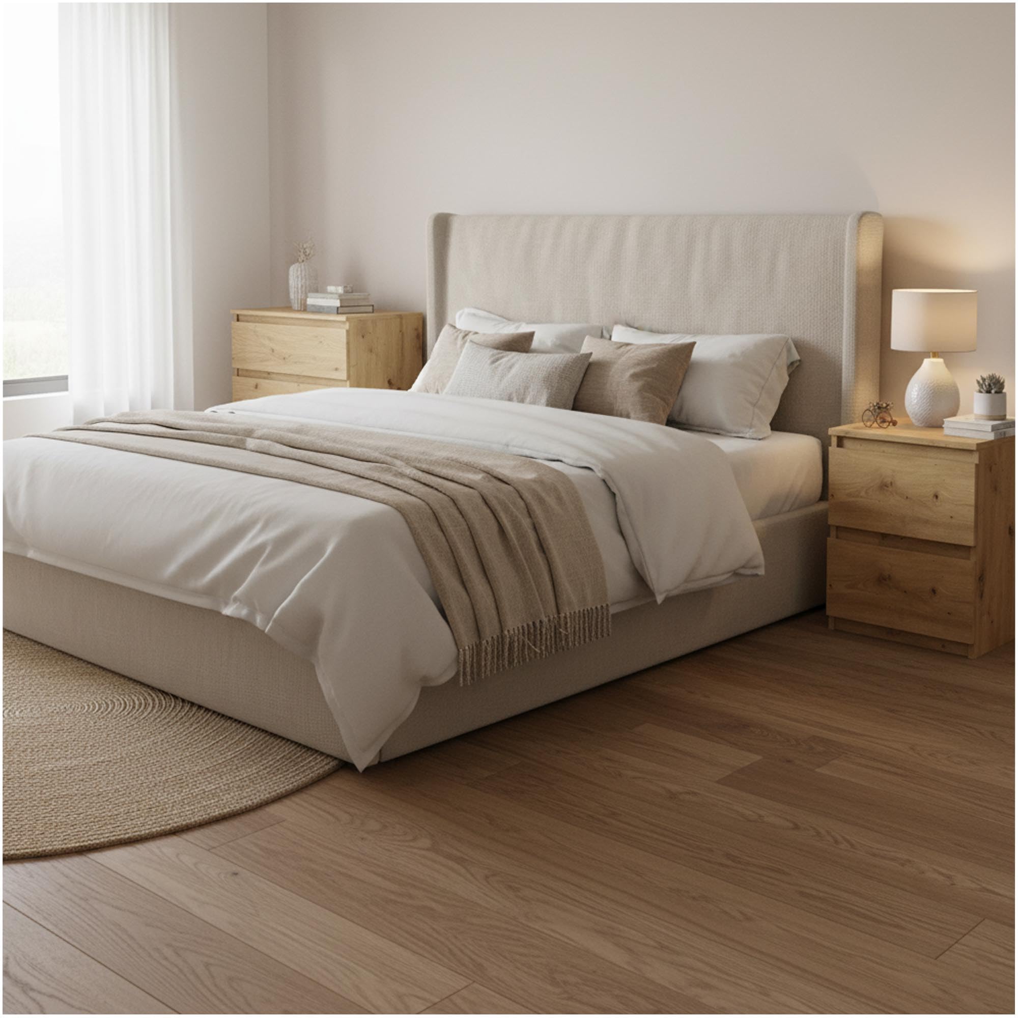 CDF Mesita Mesa Mesilla de Noche con 2 cajones Auxiliar Junto Cama Mueble de Dormitorio Salón Oficina Estilo Moderno Gabinete Organización Espacio Tamaño Compacto - M2 30cm Roble Artisan