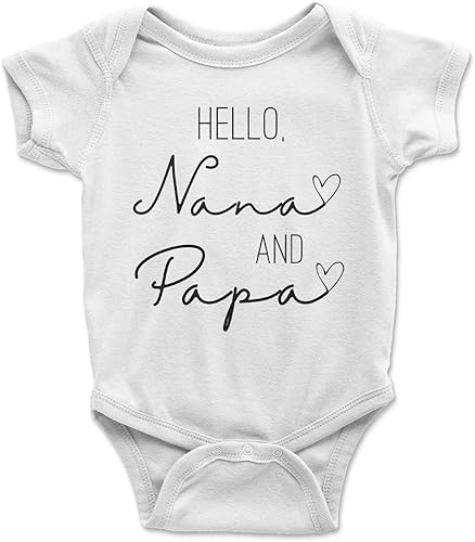 Brain Juice Tees Hello Nana Papa Onesie - Mameluco unisex divertido para bebé niña abuelos Onesie (3-6 meses), Blanco