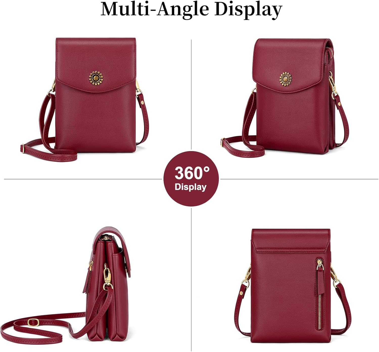 RONSIN 女性用小型クロスボディバッグ デザイナー携帯電話バッグ ビーガンレザー 財布 ハンドバッグ 調節可能なストラップ, 0