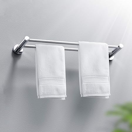 HONEYWHALE Toallero Doble Toallero Barra Toallero de pared Toalla de Mano Barra Toalla titular Cromado de acero inoxidable 60cm Toalleros de Baño