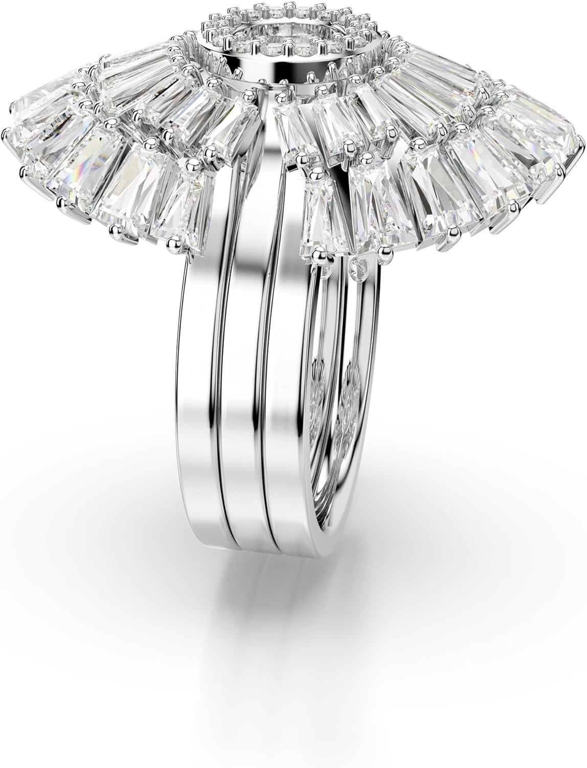 Swarovski Idyllia 3-Piece Ring Set, Mixed Cut Crystals, Shell Motif, Rhdoium Finished Metal