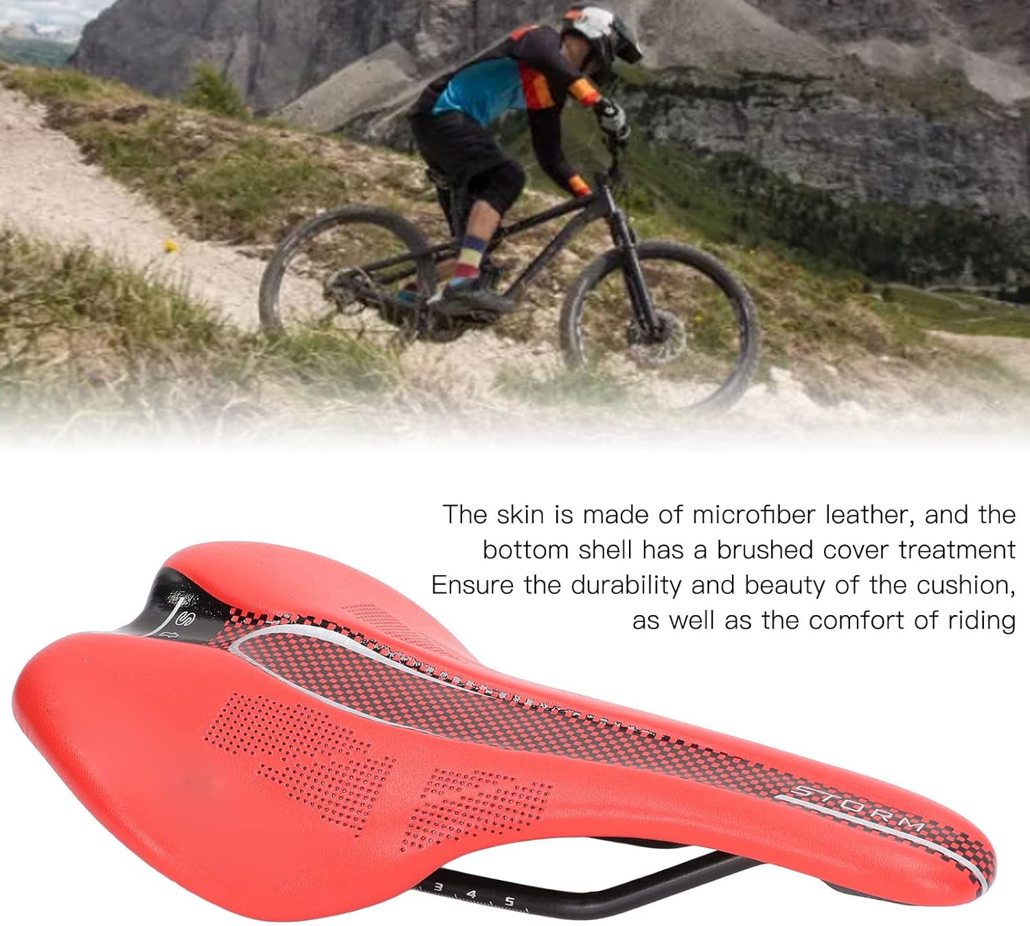 Alomejor Mountain Saddle, Microfiber Leather Soft Comfortable Seat Cushion for Road Cycling(Red)
