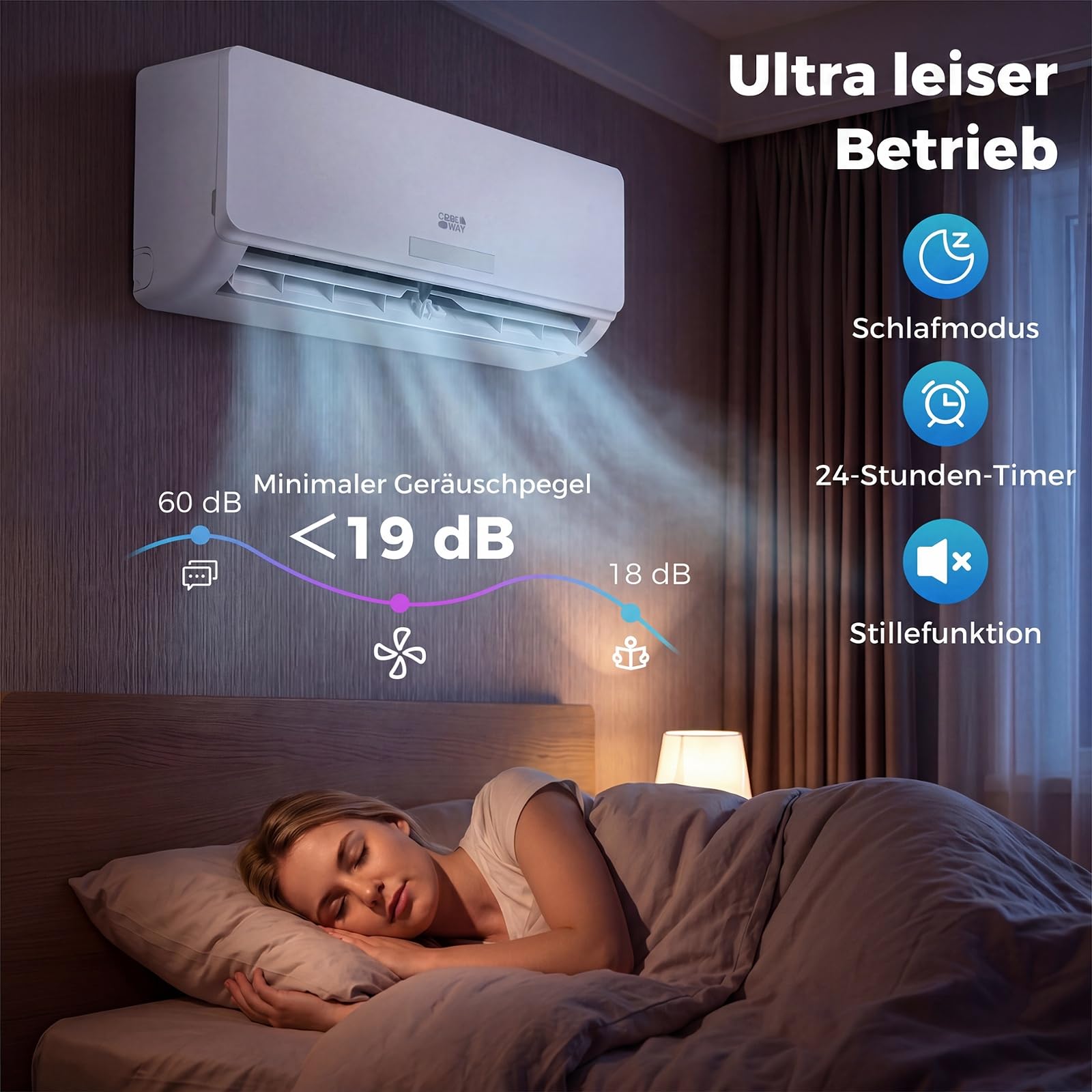 COSTWAY Klimaanlage Split 12000BTU, 3,4kW | Klimagerät leise mit Heizfunktion, WiFi & App & R32 Kältemittel, Klimasplittgeräte inkl. Montagematerial, Air Conditioner