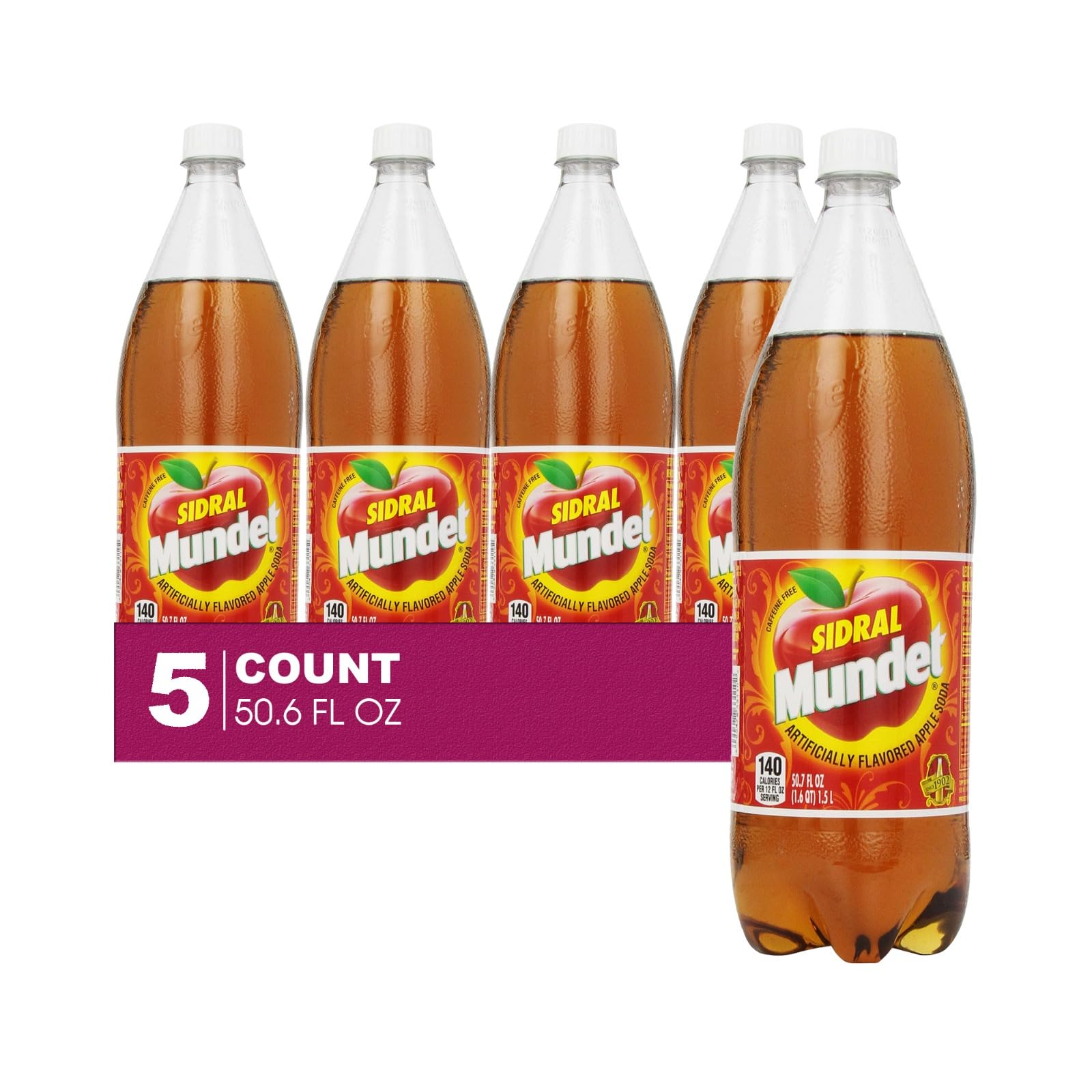 Sidral Mundet 5-Pack of Mexican Soft Drink Plastic Bottle 50.7 fl oz (1.5 lt) Made with 100% Natural Sugar by Jarritos – 50.7 Fl Oz (Pack of 5)