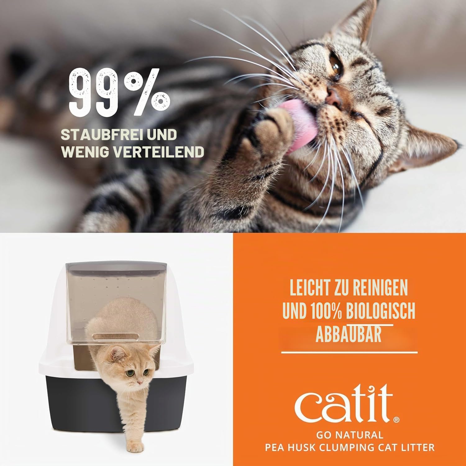 Catit Go Natural, Katzenstreu klumpend mit Lavendelduft, aus natürlichen Erbsenhülsen, 99,9% staubfrei, starke Geruchsbindung, leicht ausschaufelbar, für bis zu 60 Tage, 5.6 kg