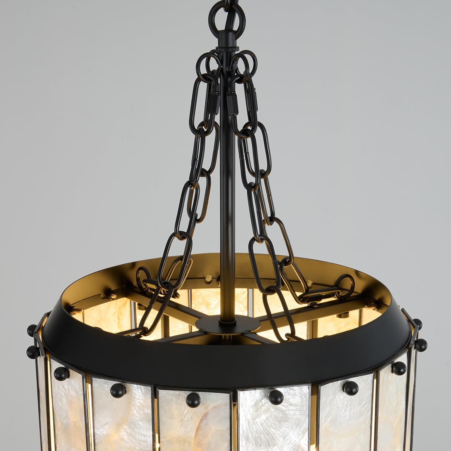 Black Oyster Capiz Shell Chandelier: 12 Inch Natural Seashell Alabaster Chandeliers - Coastal Dimmable Lighting Fixture - Shells Ceiling Pendant Light for Dining Room, Bedroom, Living Room and Foyer