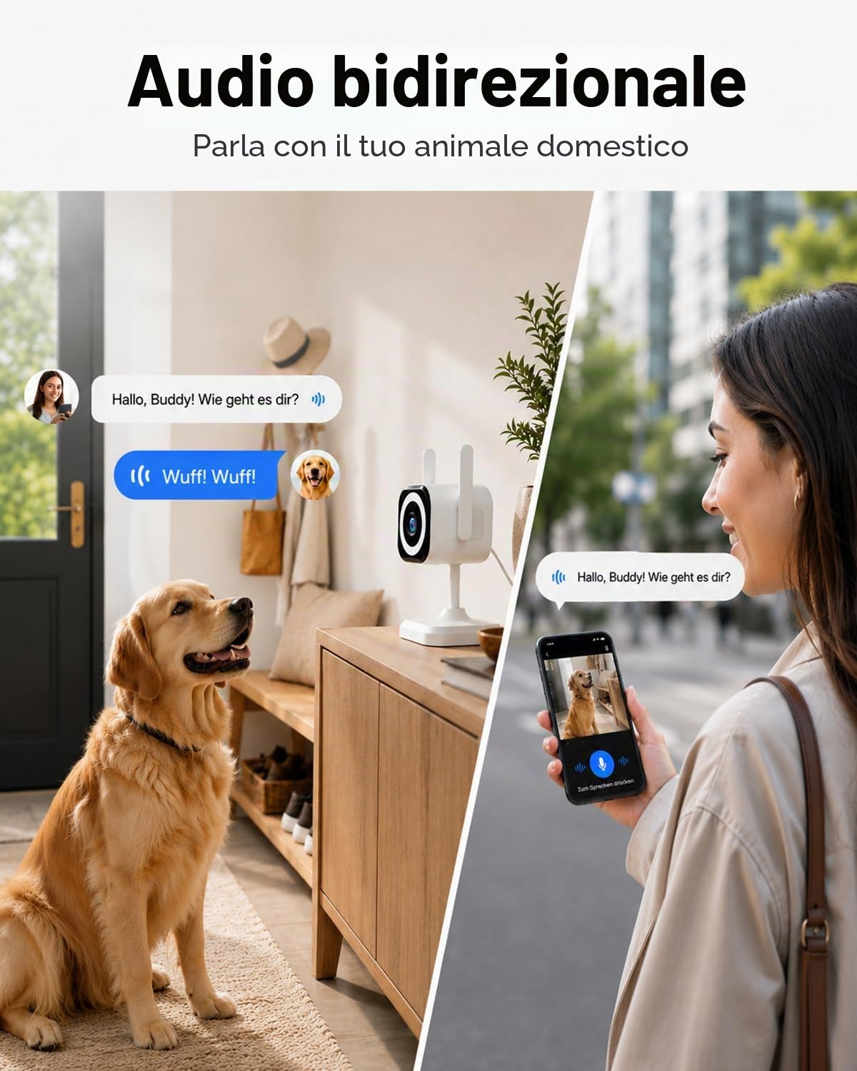 2K 5G Telecamera di Sorveglianza Esterna/Interna, Telecamera di Sorveglianza Esterna, Telecamera WLAN per Interni/Esterni, Babyphone con App, Telecamera per Cani, IP66 Impermeabile, Audio
