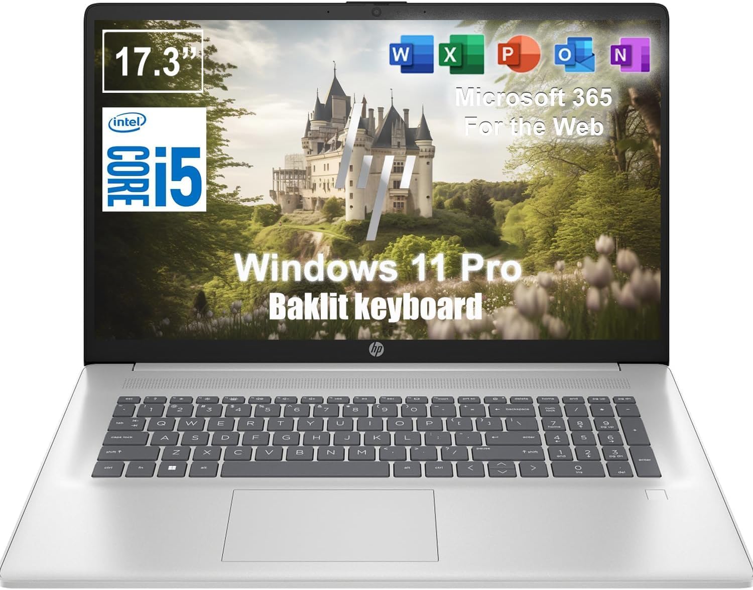 HP 17.3 Inch Laptop with Lifetime Microsoft 365 Web | Backlit Keyboard, Fingerprint Reader | Intel Core i5-1334U (10 Cores, 4.6GHz) | 16GB RAM, 1TB SSD | Iris Xe Graphic | Win 11 Pro | WiFi 6
