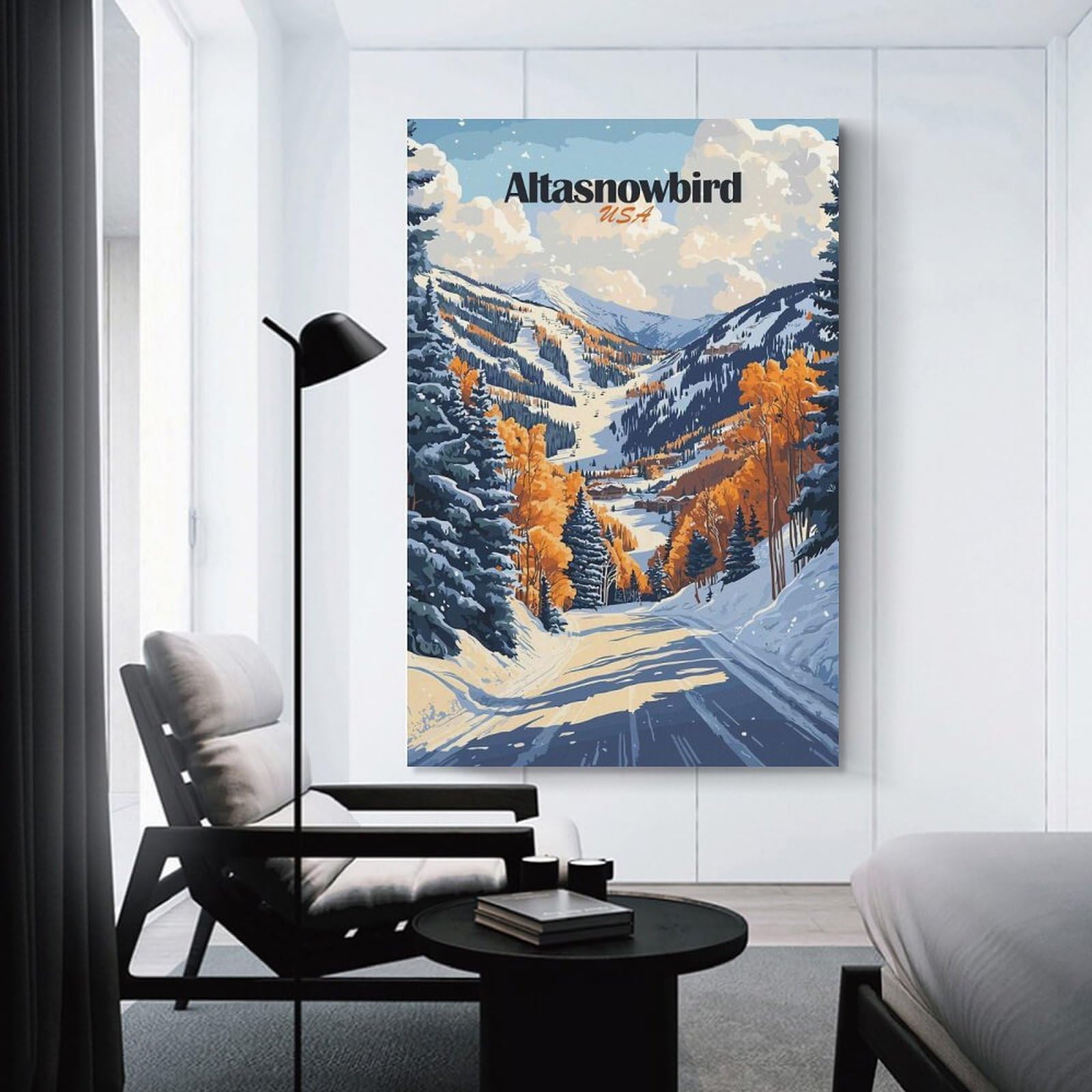 Junmoney Canvas Wall Picture Altasnowbird Ski Resort, 24x36inch(60x90cm), for Calm Bedrooms, Home Corners Or Flats, Decorative Wall Art for Cosy Rooms