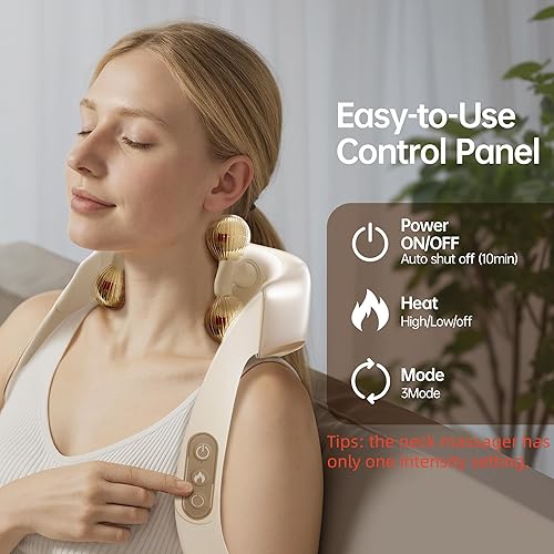 Miniatura 6 de Shiatsu Masajeador de cuello y hombros con calor, masajeador inalámbrico de espalda y cuello, almohada de masaje de tejido profundo 4D Upgarded para