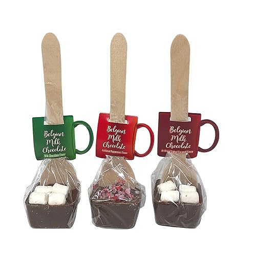 Cucharas de chocolate con leche belga envueltas individualmente con mini malvaviscos deshidratados, rellenos Storckingt, paquete de 3