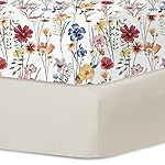 Little Grape Land Crib Sheets for Girls and Boys, 2pk Baby Crib Fitted Sheet for Standard Size Crib and Toddler Mattress, Super Soft Baby Sheet (Spring Flower & Beige)