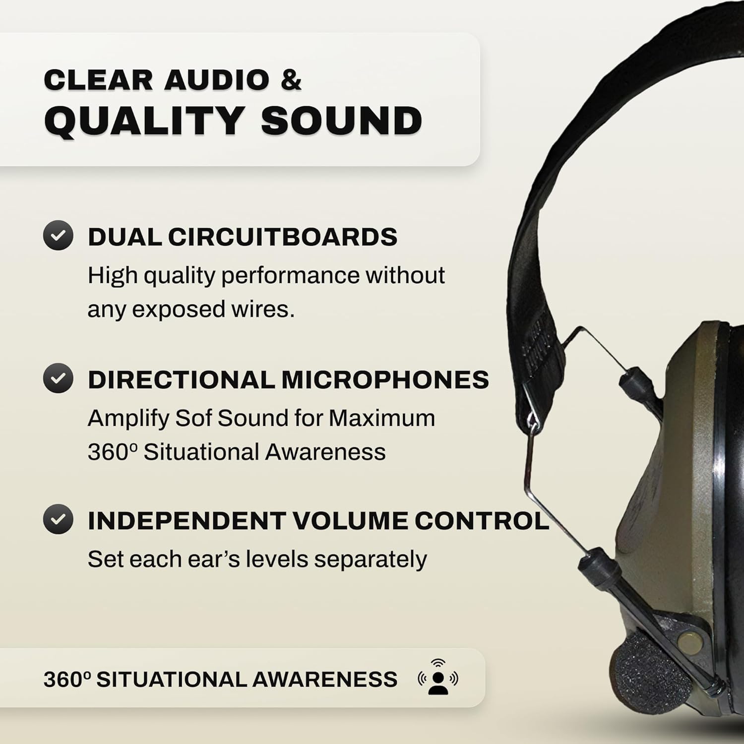 BenchMaster Rifleman ACH Headphones, Shooting Ear Protection, 21 dB, Situational Awareness, Noise Canceling Headphone, Hunting and Shooting Safety Electronic Ear Muffs