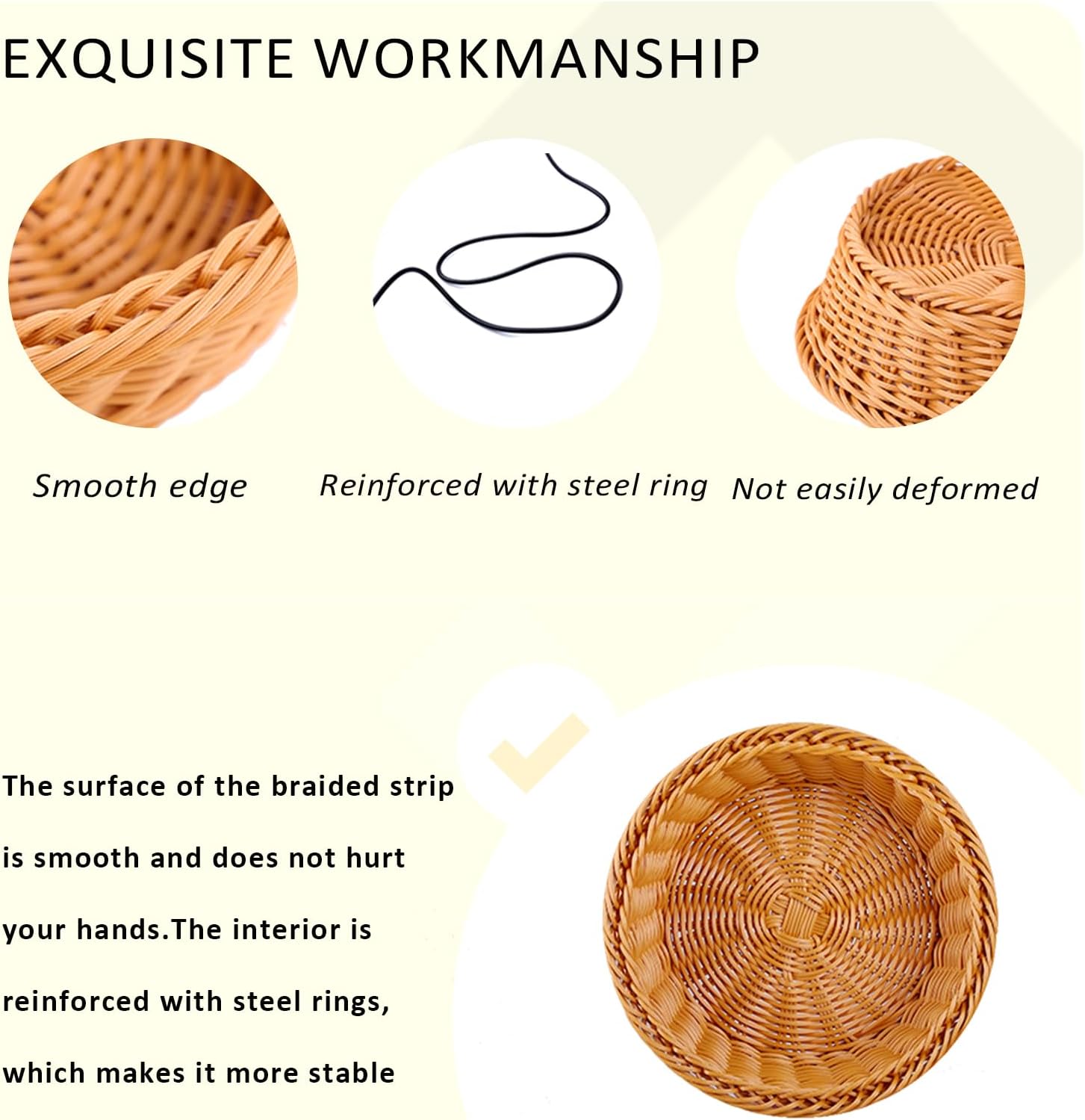 Bread Basket, 13.8"x 3" Bread Baskets for Serving, 8 Pack Round Plastic Woven Basket, Artificial Rattan Basket for Home, Kitchen, Restaurant and Outdoor Daily Life Use