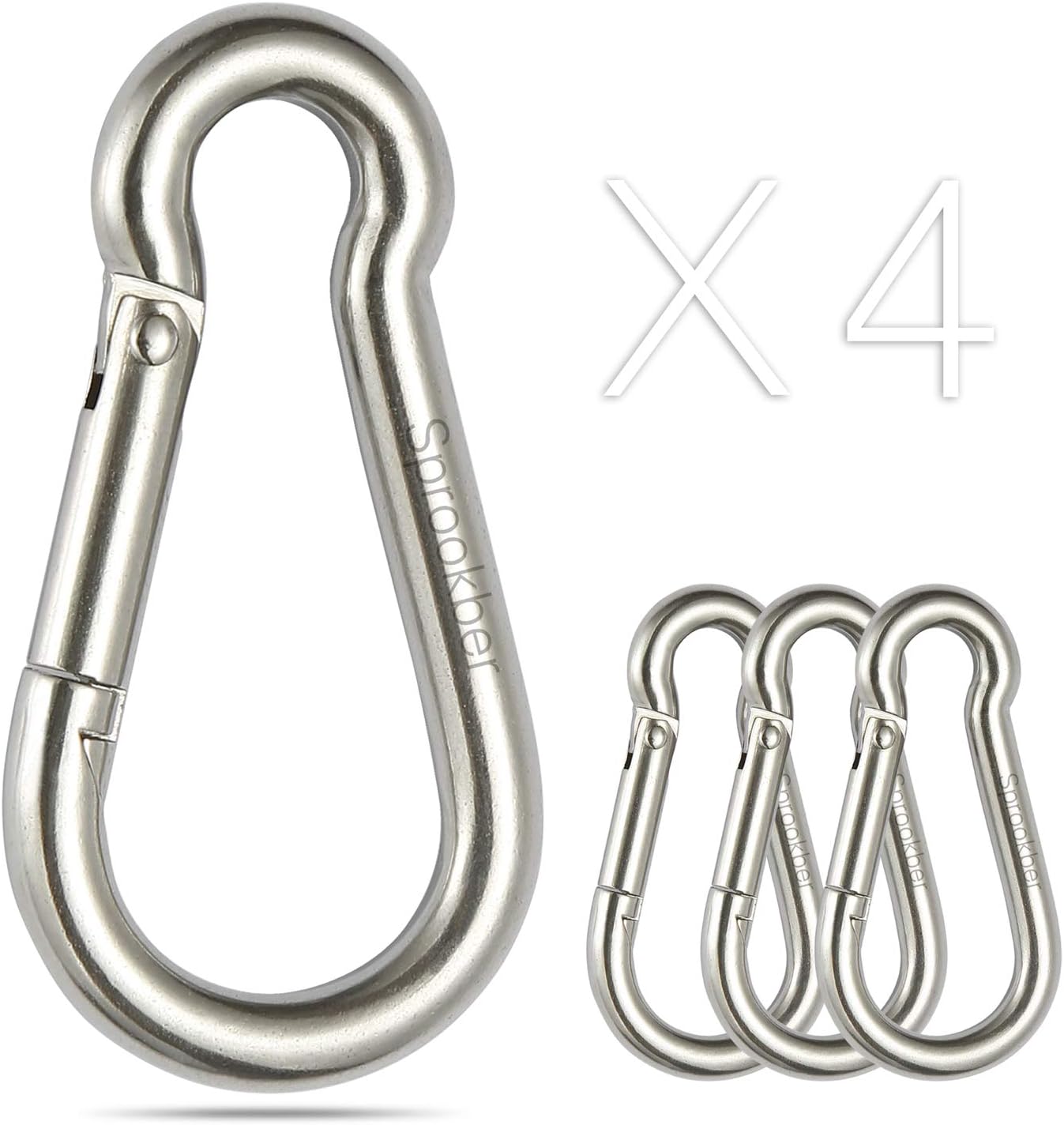 sprookber Stainless Steel Carabiner Spring Snap Hook - 304 Stainless Steel Heavy Duty Clips, Set of 4
