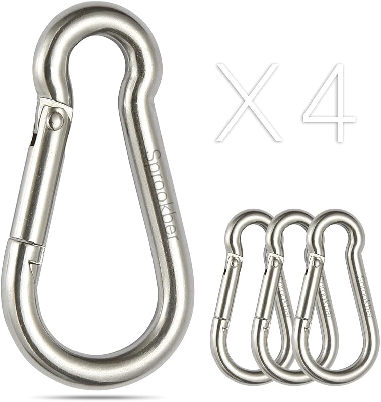 Mosquetón de acero inoxidable con resorte, clips resistentes de acero inoxidable 304, juego de 4