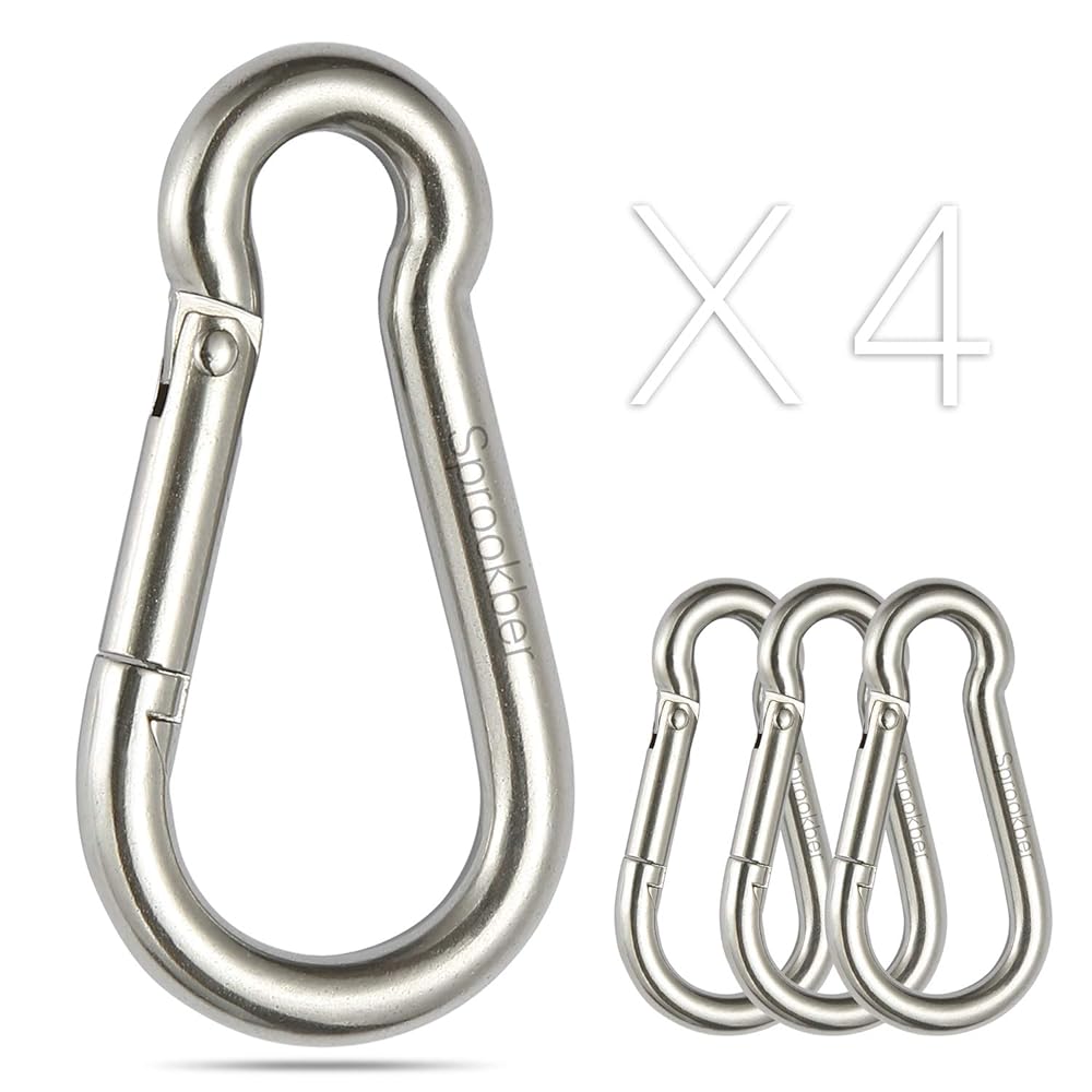 sprookber Stainless Steel Carabiner Spring Snap Hook - 304 Stainless Steel Heavy Duty Clips, Set of 4 (3.15 Inch)