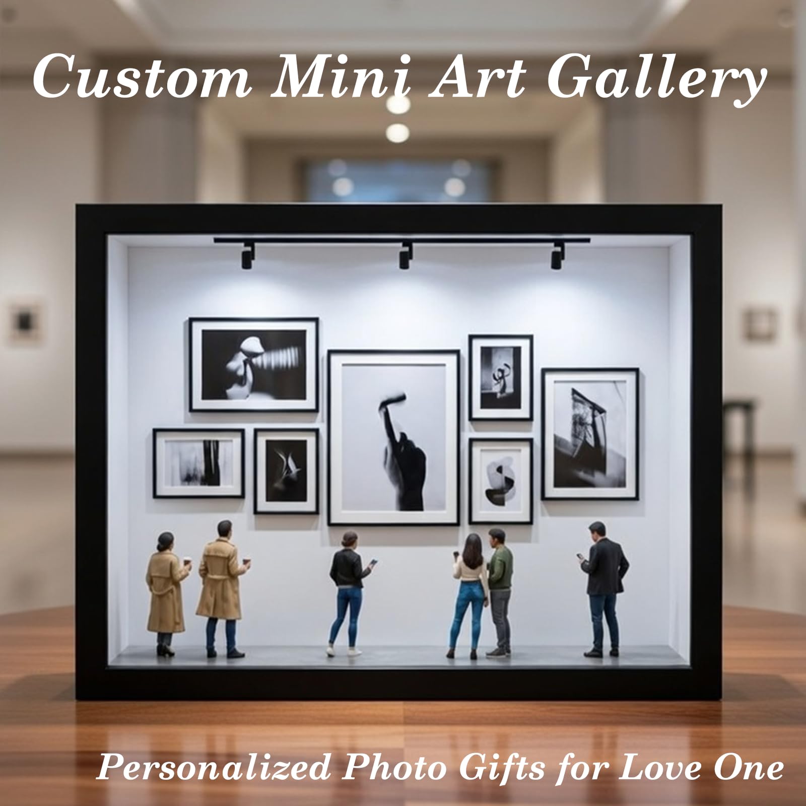 Cadre Photo Personnalisé Notre Musée Miniature avec Figurines & Lumiere LED Mini Boîte Silhouette de Musée avec Photo Cadeau Personnalisé pour Femme Homme Idee Cadeau Saint Valentin