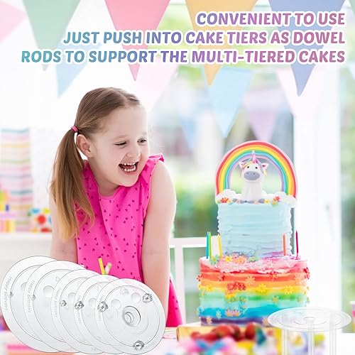 Miniatura 2 de Juego de 40 varillas de plástico para tartas, 20 varillas de soporte blancas para tartas, 5 placas separadoras de pasteles para pasteles de 4, 6, 8,
