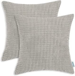 CaliTime Pack of 2 Comfy Throw Pillow Covers Cases for Couch Sofa Bed Decoration Comfortable Supersoft Corduroy Corn Striped Both Sides 22 X 22 Inches Light Taupe - coolthings.us