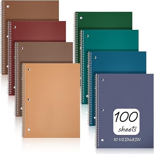 Teling 12 cuadernos en espiral de 1 materia con rayas anchas de 8 x 10 12 pulgadas, cuaderno de diario en espiral de 3 agujeros divisores, colores