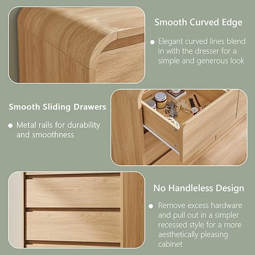 Miniatura 5 de Cómoda moderna de 5 cajones para dormitorio, cómoda y cómoda de 45 pulgadas de alto con diseño de perfil curvo, cómoda vertical de madera de