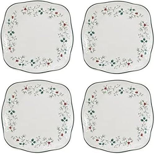 Pfaltzgraff Winterberry - Platos cuadrados para ensalada, juego de 4, 8 pulgadas, multicolor