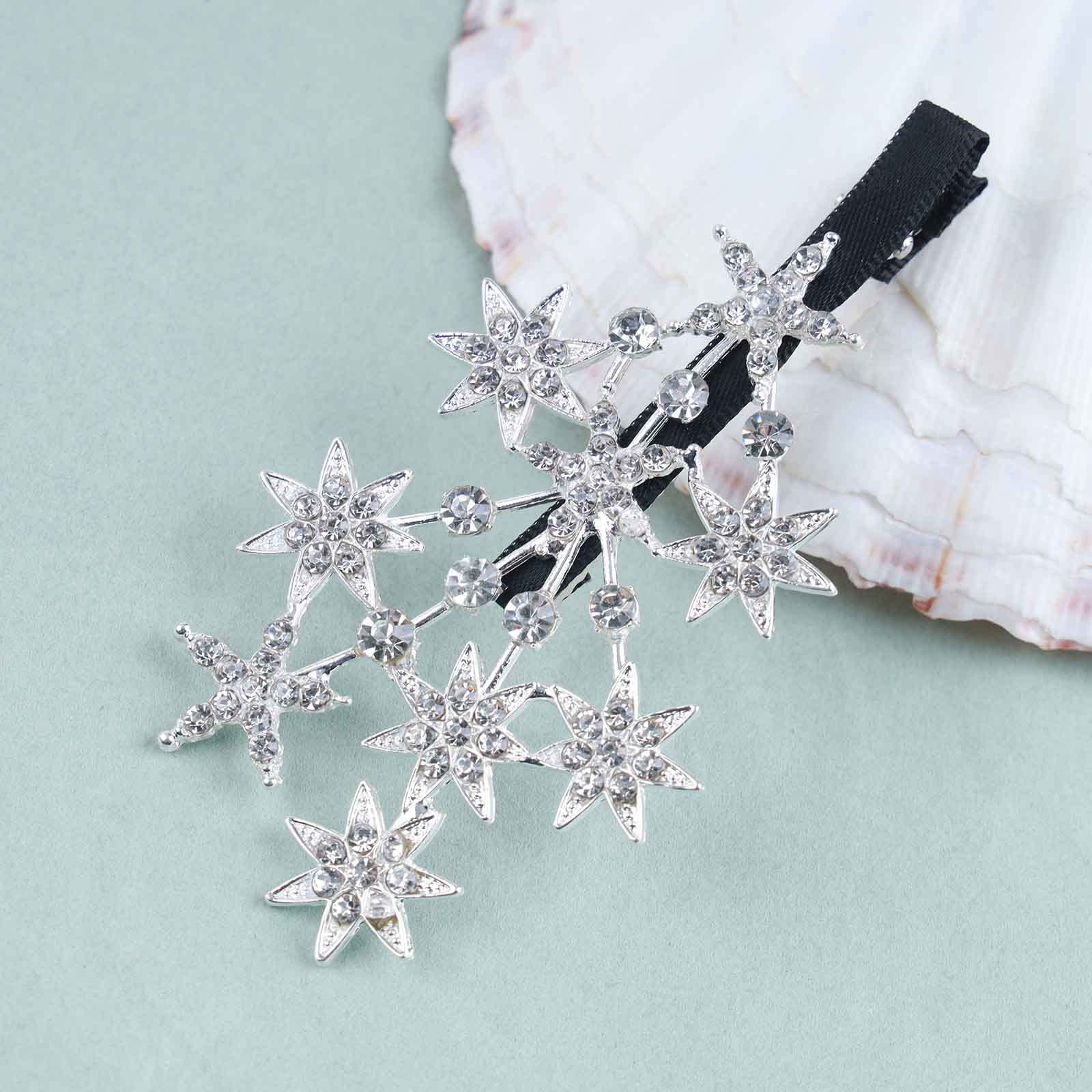 Star Crystal Hair Clips for Women | Sparkly Metal Alloy Barrettes Yheakne Crystal Star Barrette - Silver Rhinestone Bling Hair  main image 4