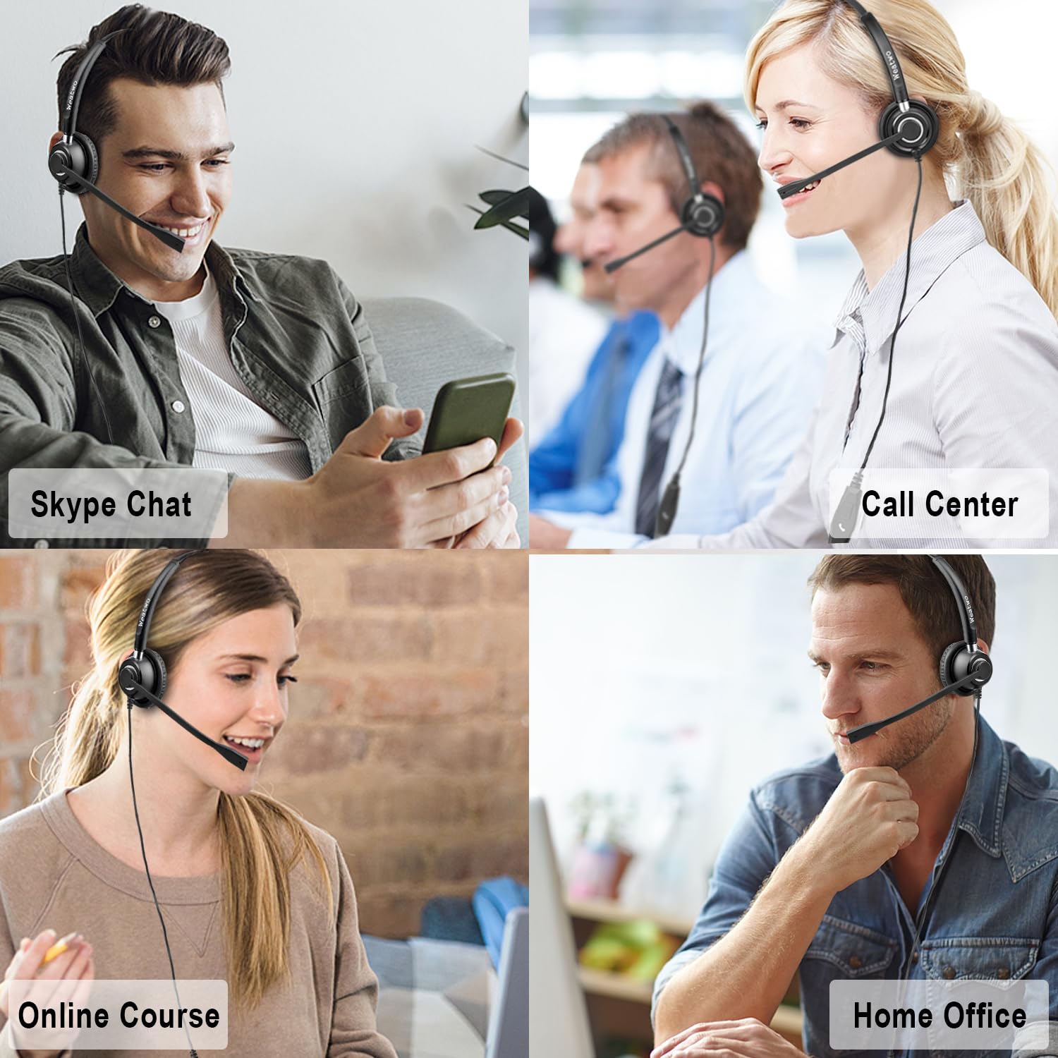 3.5mm PC Auriculares con Micrófono, Cancelación de Ruido | USB-C / 3.5mm Jack 2-en-1 PC Auriculares Estéreo con control en línea para Teams, negocios, Skype, Zoom, Oficina - Negro