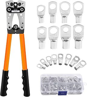 Polegas HX-50B Battery Cable Crimping Tool Kit for 6/10/16/25/35/50 mm², Wire Crimping Tool with 60 PCS Copper Ring Terminals, Battery Cable Lug Crimper for Electrical Lug Crimper, Copper Lugs