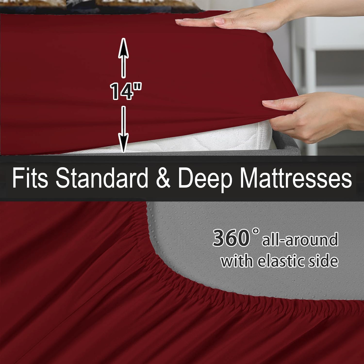 7 Pcs King Size Comforter Set with Pillowcases & Shams, Red and White Paisley Floral Bedding, Classic All-Season Bed in a Bag with Flat and Fitted Sheets