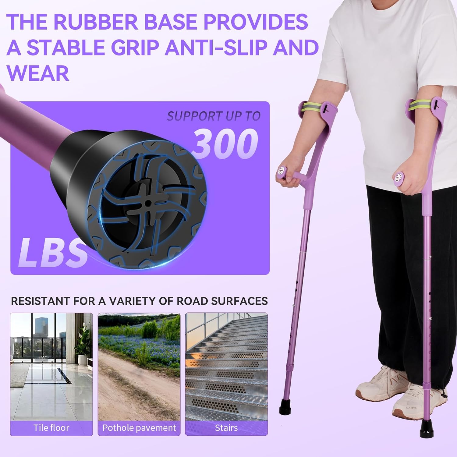 Uoieeong Forearm Crutches for Adults, 10-Level Adjustable & Foldable - Lightweight Aluminum Crutches with Anti-Fall Cuff, 300LBS Capacity for Elderly & Injury Recovery (2PCS)