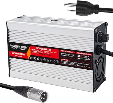 54.6V 3A Charger 48 Volt 3 Amp Lithium Battery Smart Charger Silver Aluminum Case with Cooling Fan Output XLR Connector Used for 13S 48V Li-ion Battery Pack