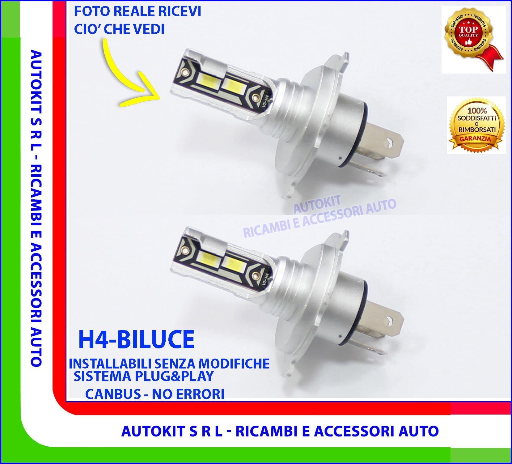 Generico COPPIA LAMPADE A LED per auto H4 BI-LUCE ANABBAGLIANTI - ABBAGLIANTI 12V. 25W. 6500 Lumen ad Altissima emissione luminosa installazione PLUG&PLAY NO ERROR - LED F35 H4