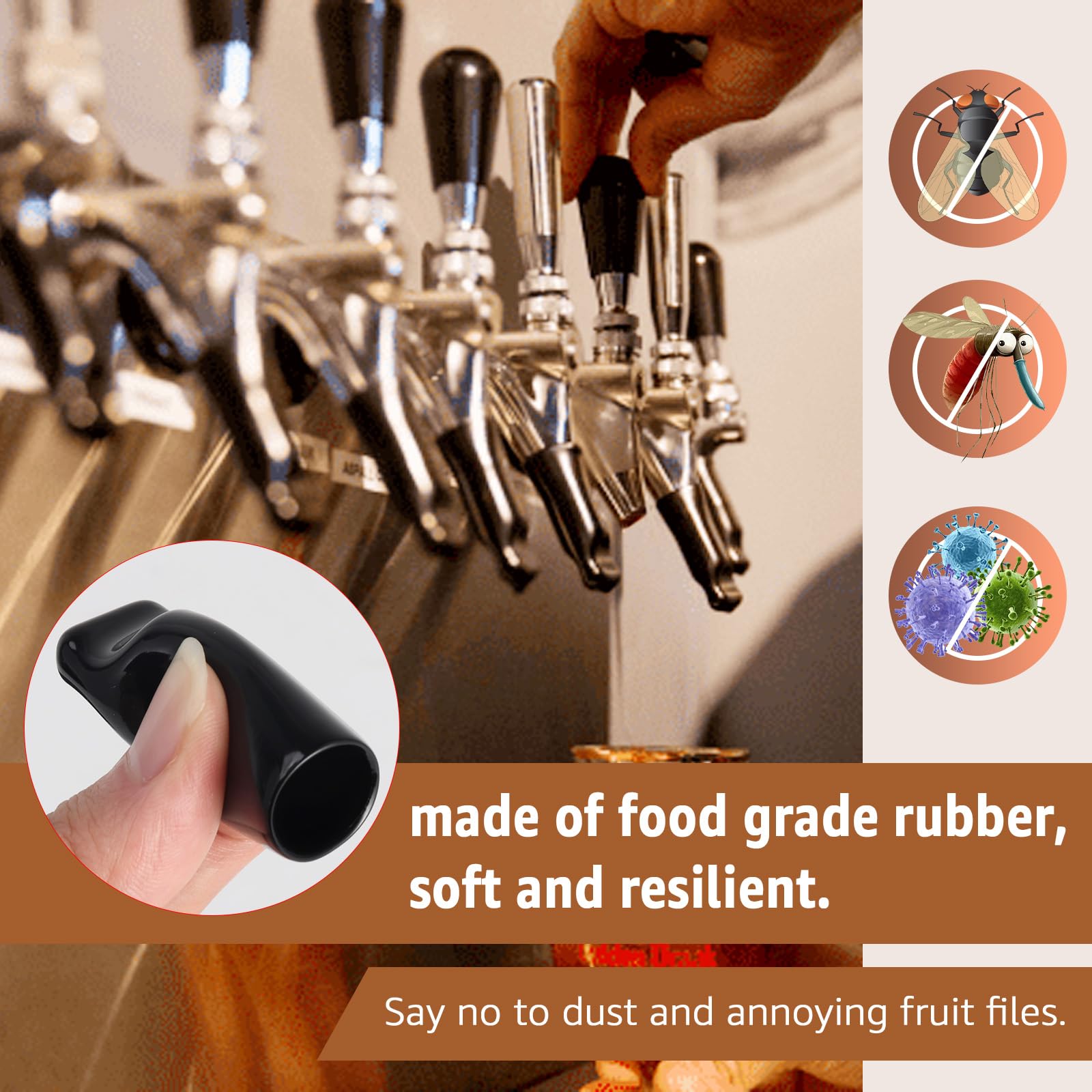 Tapón de grifo de cerveza, 5 tapones de grifo de cerveza y 5 fundas de goma para grifo de cerveza de barril y 1 cepillo de limpieza larga para la mayoría de grifos de cerveza estadounidenses