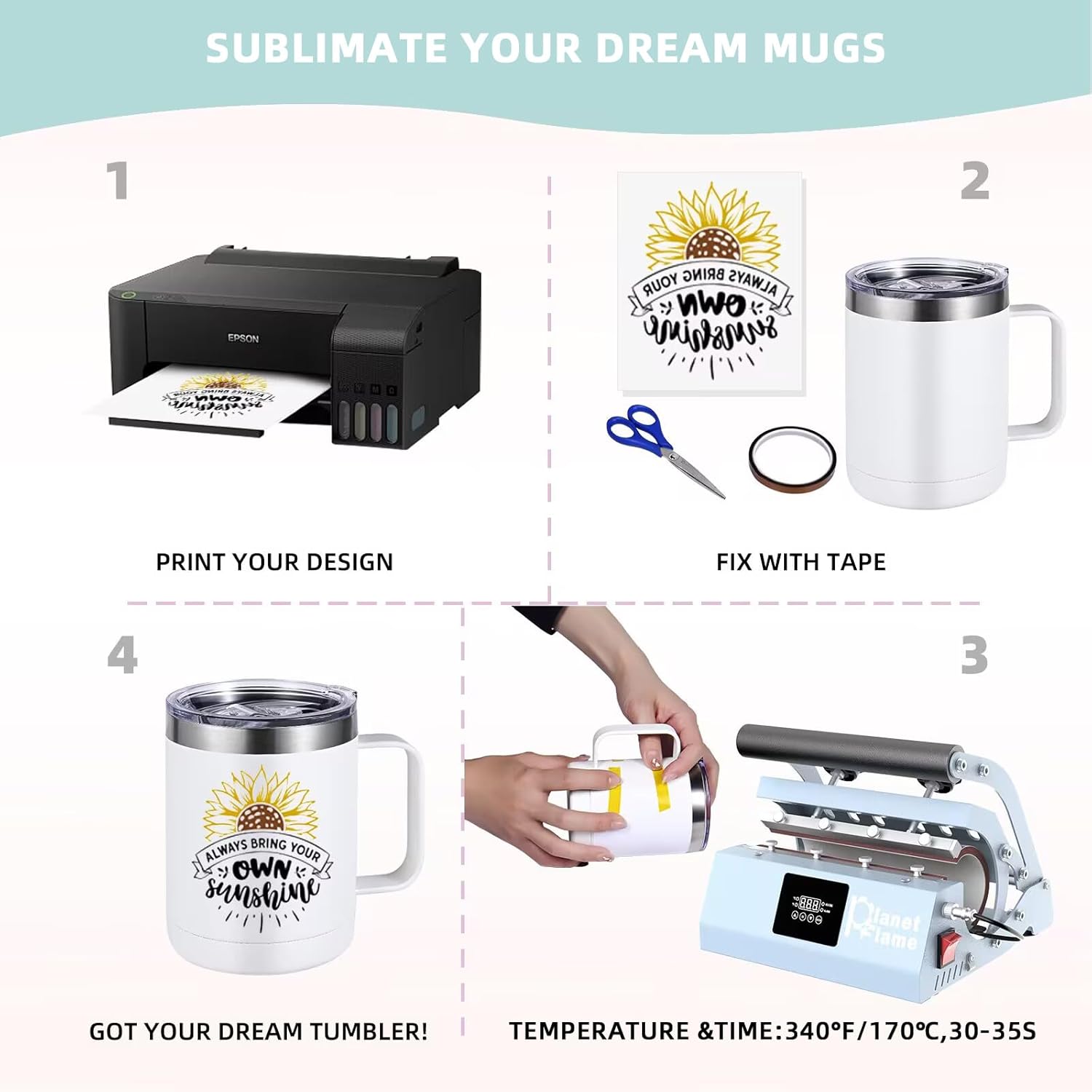 12 Pack 12 oz Sublimation Mug with Handle, Stainless Steel Vacuum Insulated Cup with Leakproof Sliding Lid and Heat Resistant Tape Thermal Coffee Mug, Matte White - Image 4