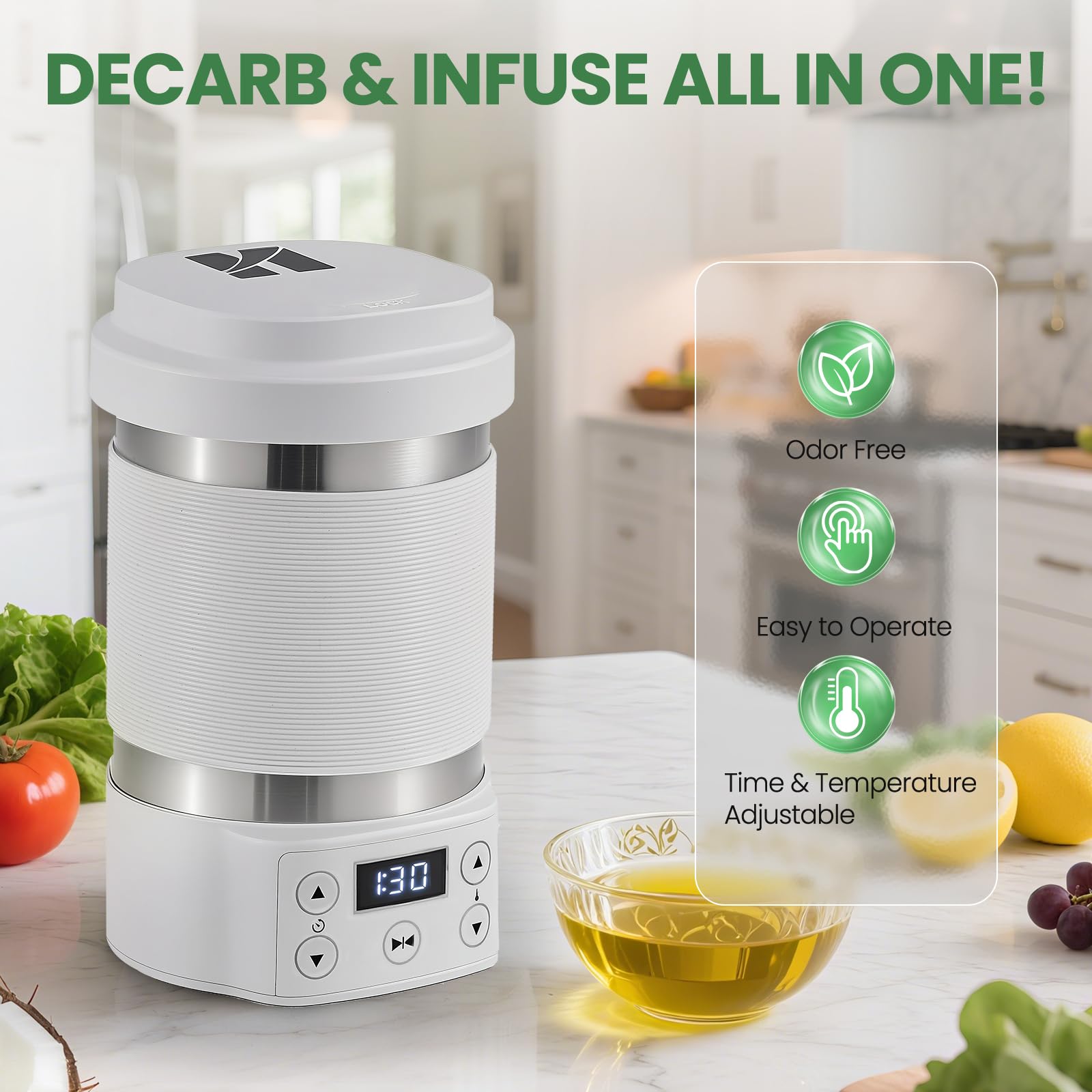 HuanyuDécarboxylateur pour herbes aromatiques Machine à infusion d'huile d'herbes aromatiques avec gobelet en silicone Décarboxylateur et infuseur d'herbes aromatiques avec passoire